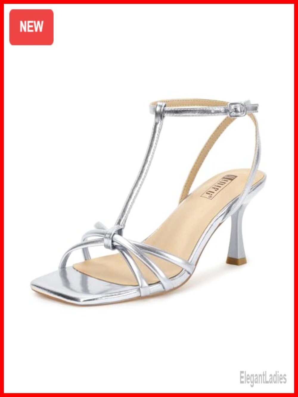 Strappy Kitten Heel Sandals T-Strap Slingback Square Toe Dress Heels